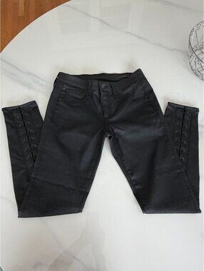 rag & bone Black Coated Lace-Up Skinny Pants - Size 28